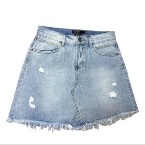 Lucky & Blessed Frayed Hem Denim Distressed Blue